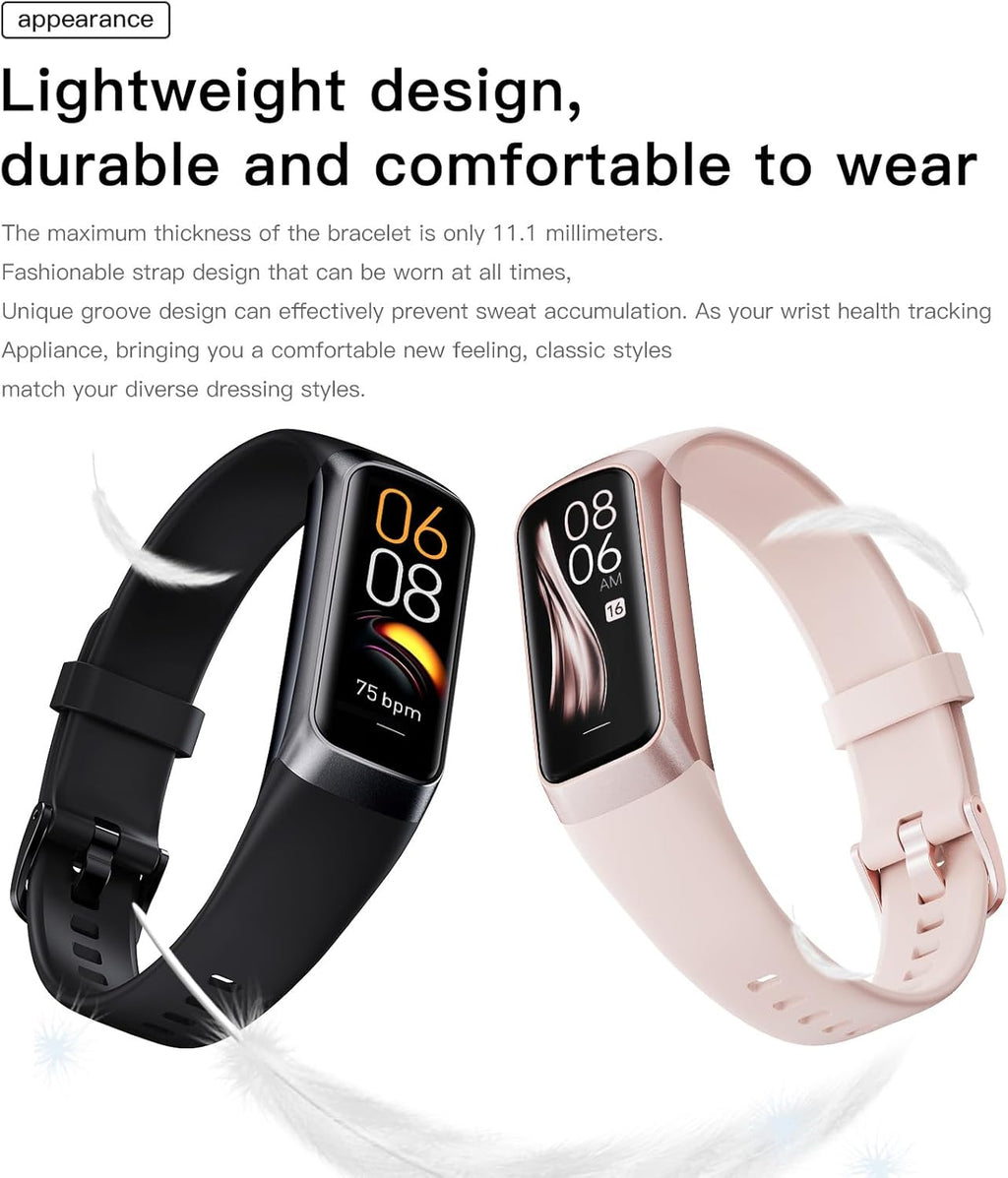 Health and Fitness Tracker for Men and Women, AMOLED Display, Compatible with Android & iOS, Features Alarm, Stopwatch, Blood Pressure Monitor, Calorie Tracking, and IP68 Waterproof Rating
