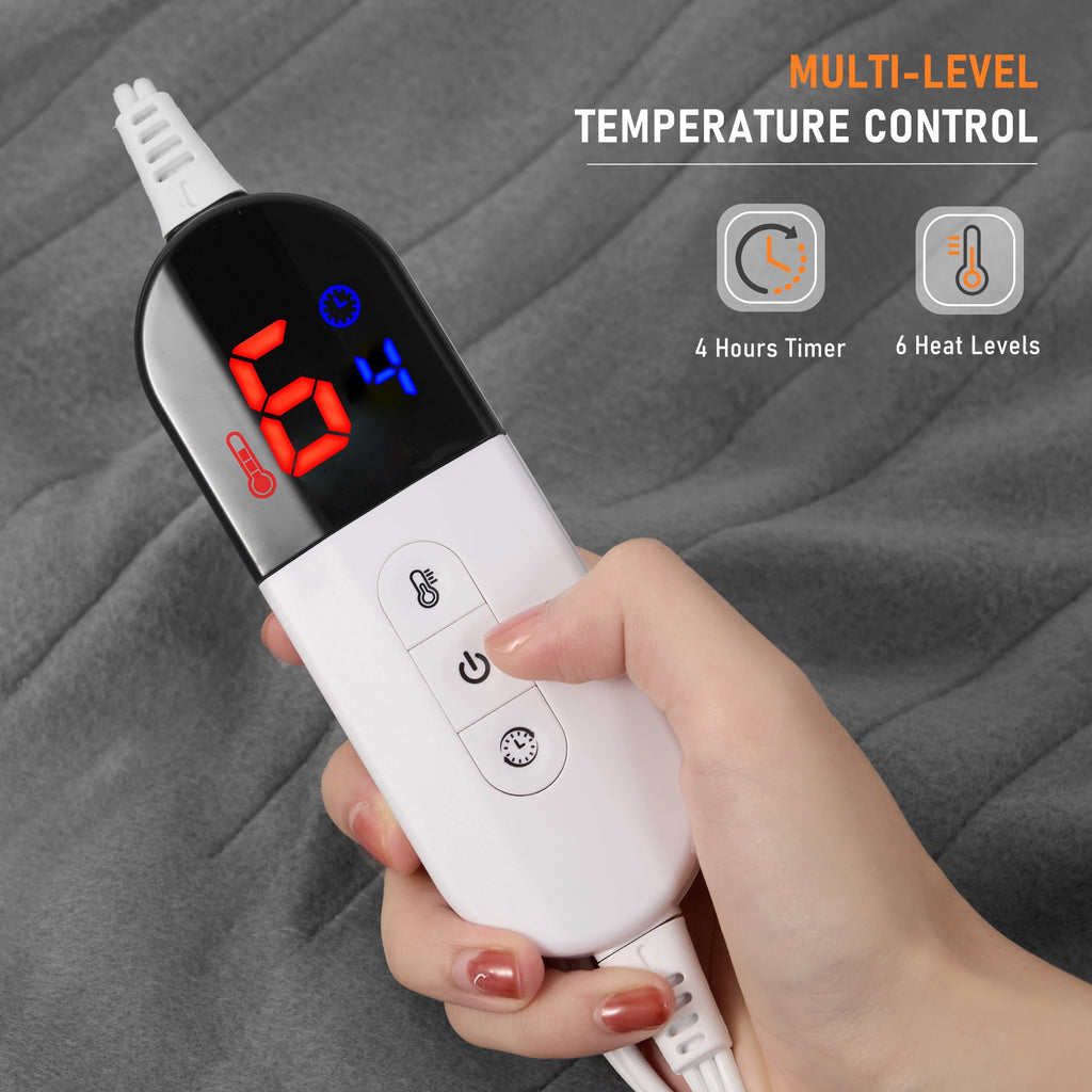 Electric Blanket 50X60 Inches 4 Hour Auto Disconnect 6 Heat Settings Machine Washable