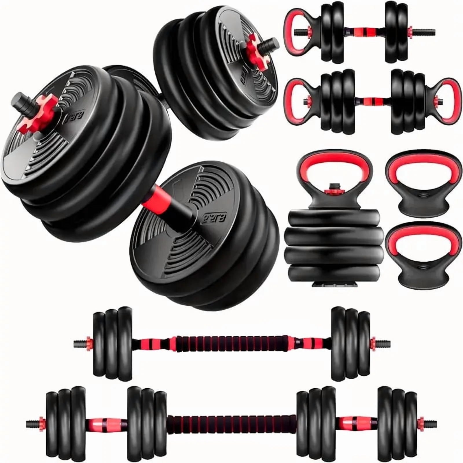 Adjustable Dumbbells Set - 20Lbs Multi-Functional Fitness Set, Kettlebell & Barbell Patterns, Beginner Dumbbell Fitness