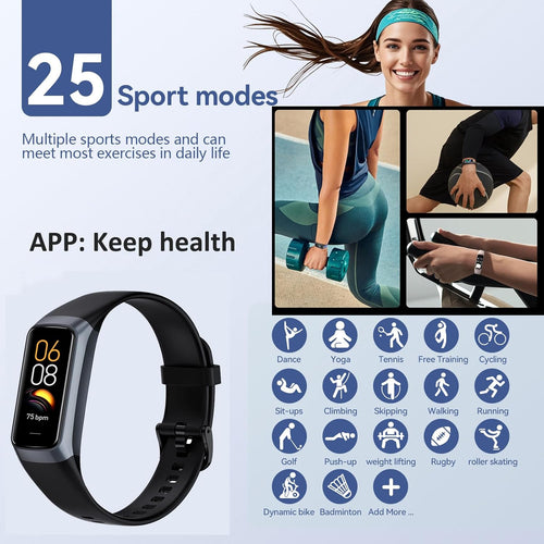 Health and Fitness Tracker for Men and Women, AMOLED Display, Compatible with Android & iOS, Features Alarm, Stopwatch, Blood Pressure Monitor, Calorie Tracking, and IP68 Waterproof Rating