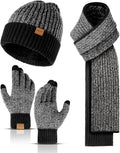 Winter Beanie Hats for Men Long Neck Scarf and Touchscreen Gloves Set with Fleece Lined Skull Caps Gifts for Men