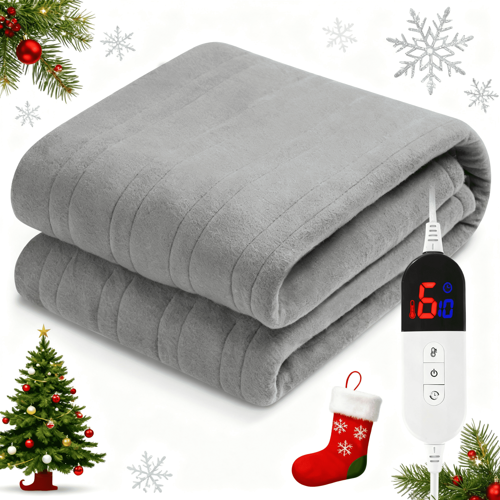 Electric Blanket 50X60 Inches 4 Hour Auto Disconnect 6 Heat Settings Machine Washable