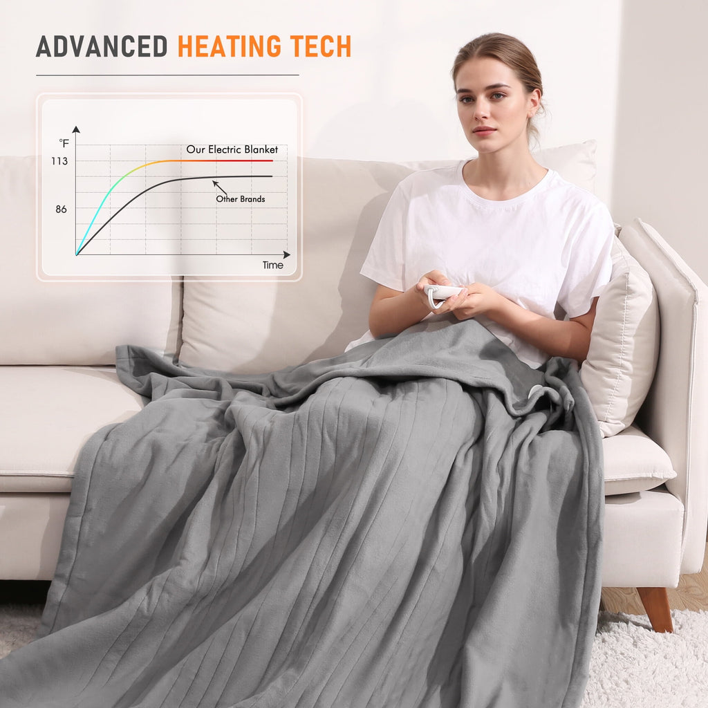 Electric Blanket 50X60 Inches 4 Hour Auto Disconnect 6 Heat Settings Machine Washable