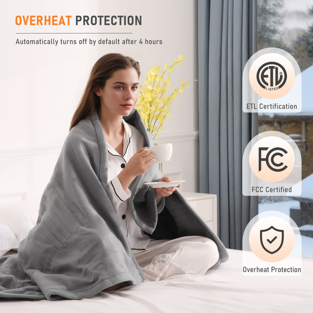 Electric Blanket 50X60 Inches 4 Hour Auto Disconnect 6 Heat Settings Machine Washable