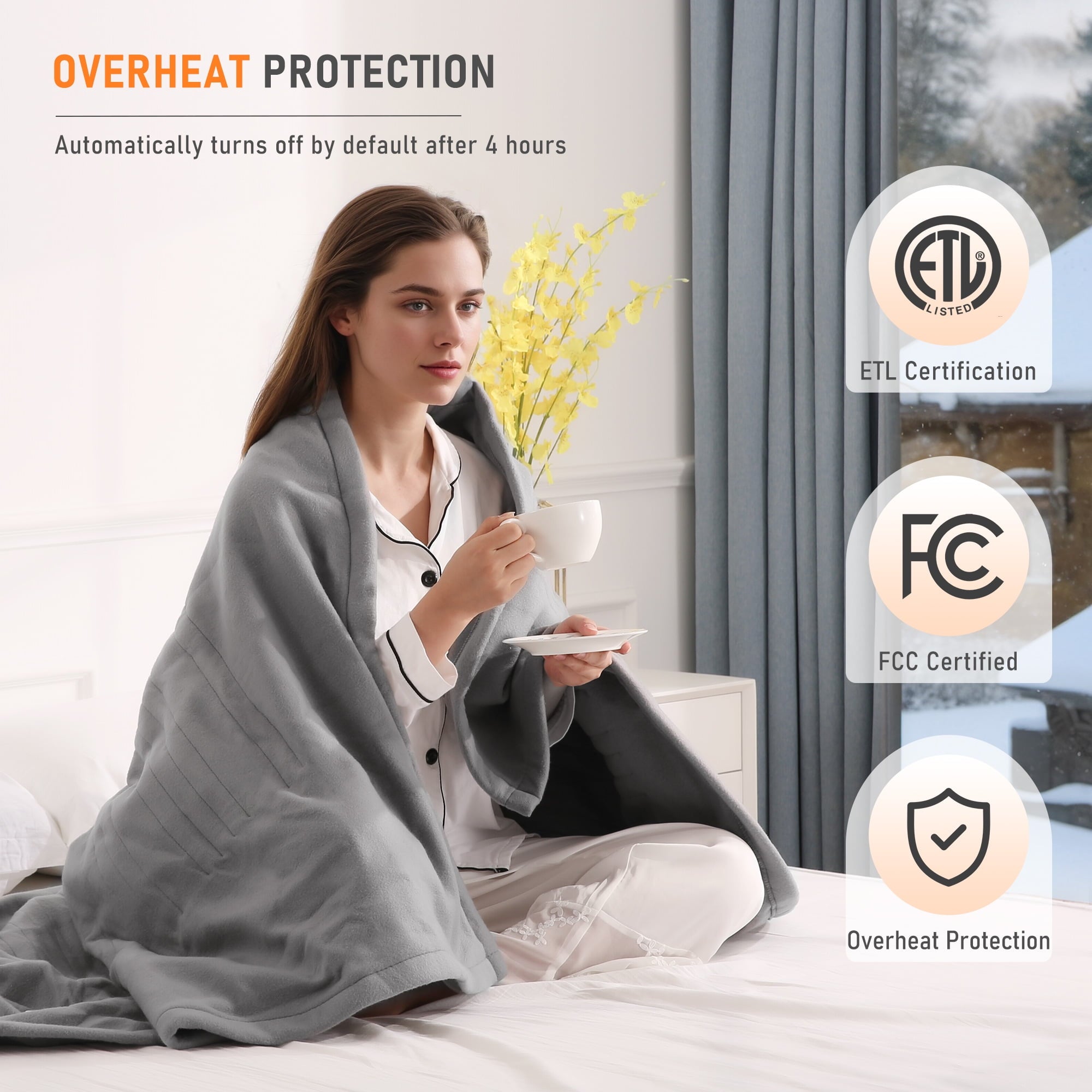 Electric Blanket 50X60 Inches 4 Hour Auto Disconnect 6 Heat Settings Machine Washable
