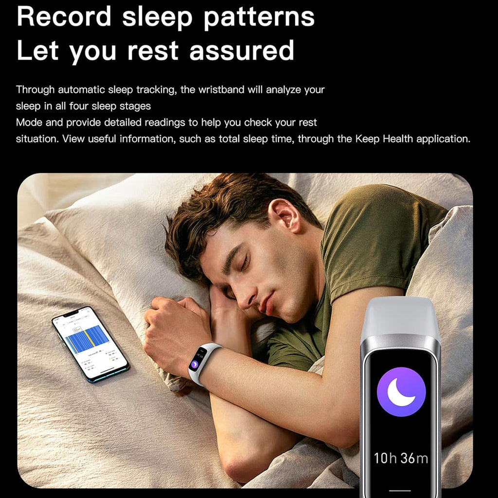 Health and Fitness Tracker for Men and Women, AMOLED Display, Compatible with Android & iOS, Features Alarm, Stopwatch, Blood Pressure Monitor, Calorie Tracking, and IP68 Waterproof Rating